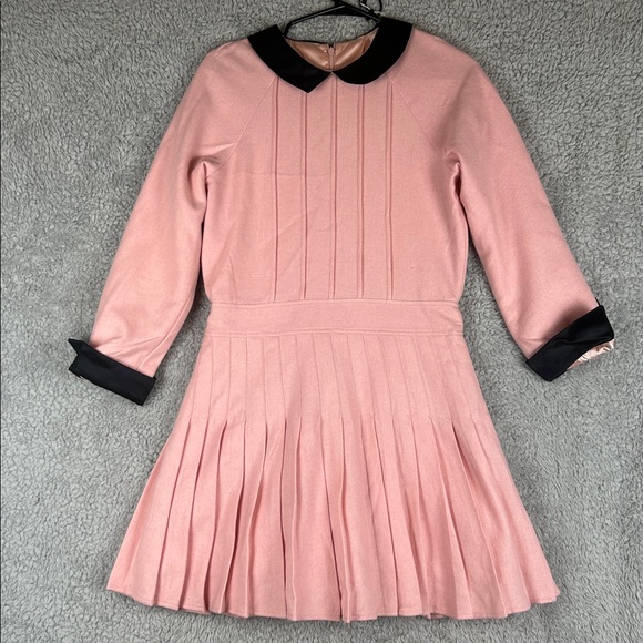 L’ecole des Femmes Baby Belle Du Jour 2.0 Wool Pleated Skirt Pink Dress Size 6 - Picture 2 of 16